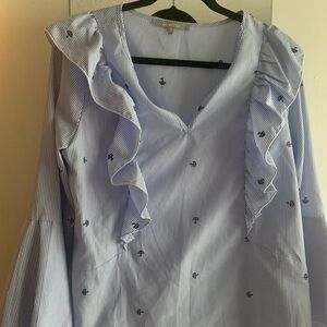 Blue Striped Ruffle Blouse